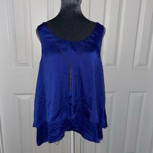 Lily Black Sleeveless Tank Blouse Size XL Blue With Chain